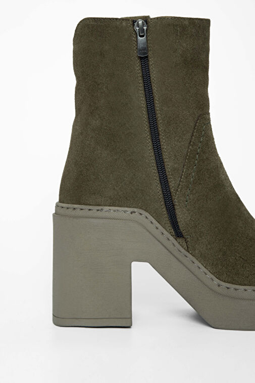 Tamer Tanca Kadın Hakiki Deri Haki Süet Casual Bot - Görsel 4