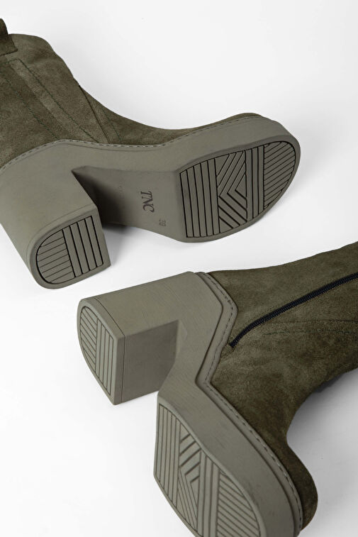 Tamer Tanca Kadın Hakiki Deri Haki Süet Casual Bot - Görsel 6