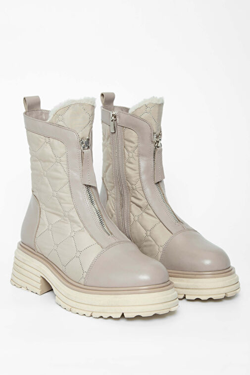 Tamer Tanca Kadın Hakiki Deri Bej Rugan Casual Bot - Görsel 3