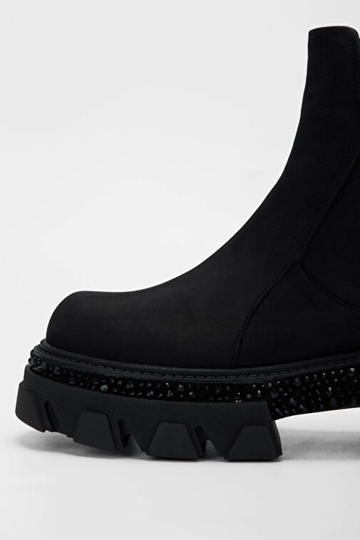 Tamer Tanca Kadın Hakiki Deri Siyah Nubuk Casual Bot - Görsel 4