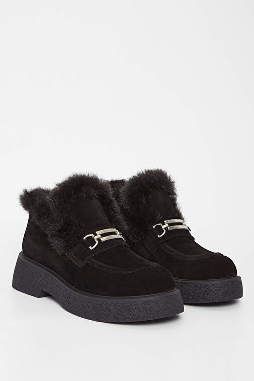 Tamer Tanca Kadın Hakiki Deri Siyah Süet Casual Bot - Görsel 3