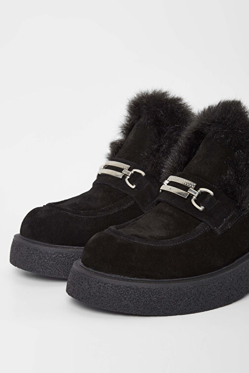 Tamer Tanca Kadın Hakiki Deri Siyah Süet Casual Bot - Görsel 4