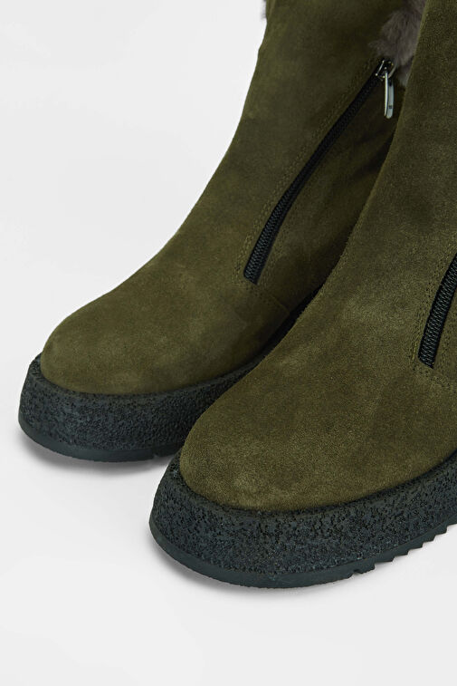 Tamer Tanca Kadın Hakiki Deri Haki Süet Casual Bot - Görsel 4