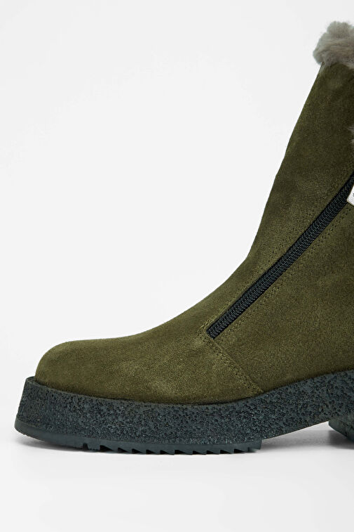 Tamer Tanca Kadın Hakiki Deri Haki Süet Casual Bot - Görsel 5