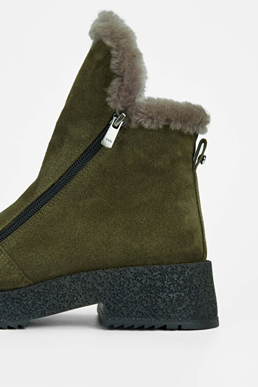 Tamer Tanca Kadın Hakiki Deri Haki Süet Casual Bot - Görsel 6