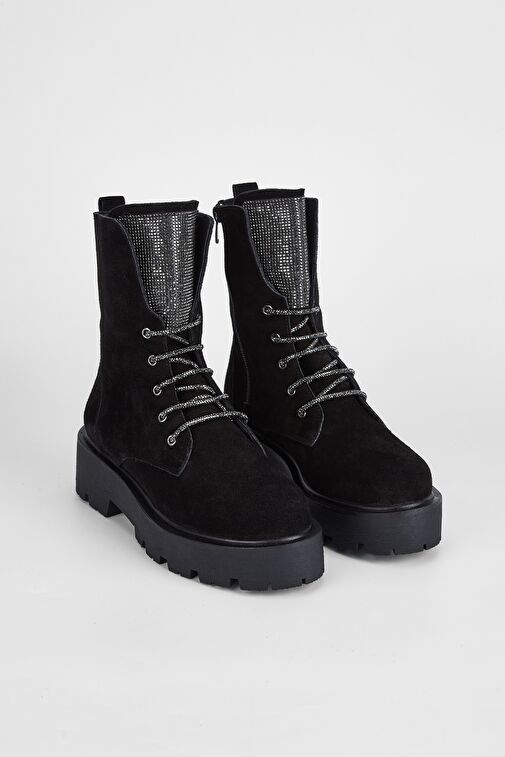 Valmenti Nagy Kadın Siyah Süet Hakiki Deri Casual Bot - Görsel 3