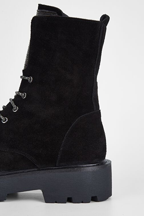 Valmenti Nagy Kadın Siyah Süet Hakiki Deri Casual Bot - Görsel 6