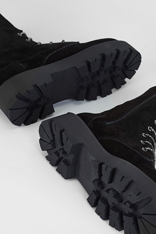 Valmenti Nagy Kadın Siyah Süet Hakiki Deri Casual Bot - Görsel 7