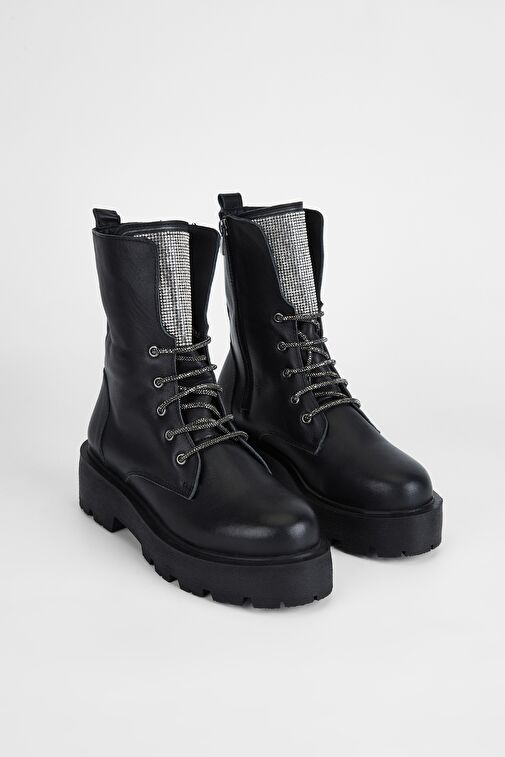 Valmenti Nagy Kadın Siyah Hakiki Deri Casual Bot - Görsel 3