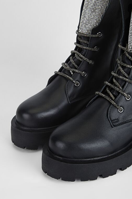 Valmenti Nagy Kadın Siyah Hakiki Deri Casual Bot - Görsel 4