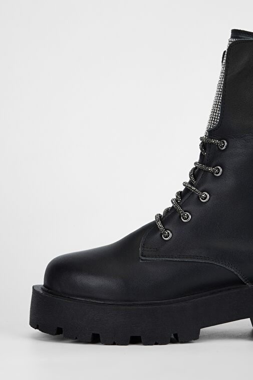 Valmenti Nagy Kadın Siyah Hakiki Deri Casual Bot - Görsel 5