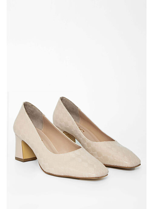 Tamer Tanca Kadın Suni Deri Bej Topuklu Ayakkabı - Görsel 3