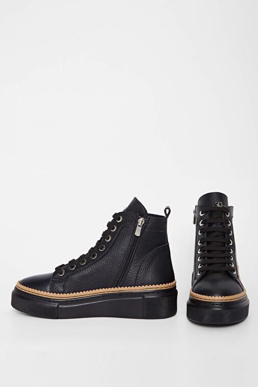 Tamer Tanca Kadın Hakiki Deri Siyah Casual Bot - Görsel 5