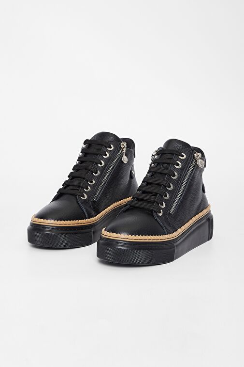 Valmenti Nia Kadın Siyah Floter Hakiki Deri Casual Bot - Görsel 4