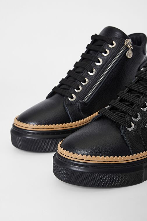 Valmenti Nia Kadın Siyah Floter Hakiki Deri Casual Bot - Görsel 5