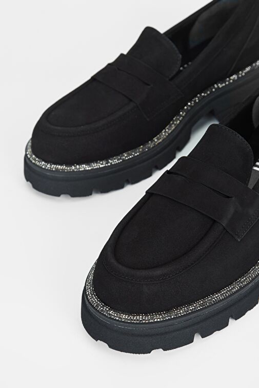 Valmenti Kadın Siyah Süet Hakiki Deri Loafer Ayakkabı - Görsel 4