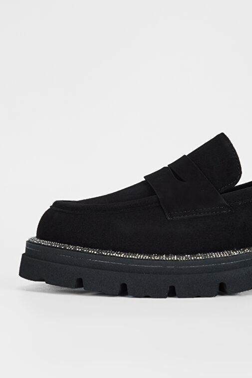 Valmenti Kadın Siyah Süet Hakiki Deri Loafer Ayakkabı - Görsel 5