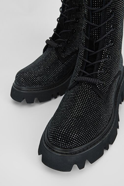 Valmenti Kadın Siyah Süet Hakiki Deri Casual Bot - Görsel 4