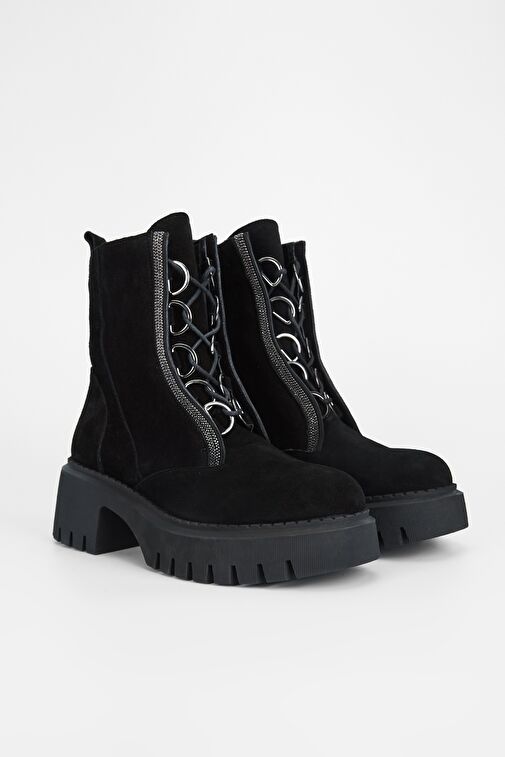 Valmenti Kadın Siyah Süet Hakiki Deri Casual Bot - Görsel 3