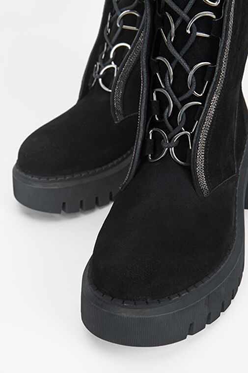 Valmenti Kadın Siyah Süet Hakiki Deri Casual Bot - Görsel 4