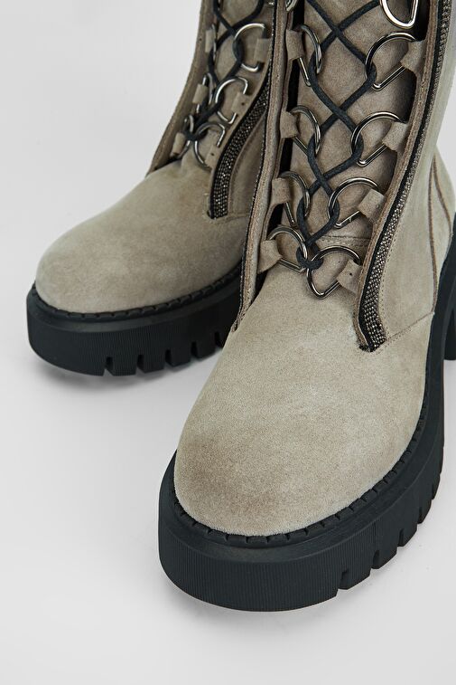 Valmenti Kadın Bej Süet Hakiki Deri Casual Bot - Görsel 4