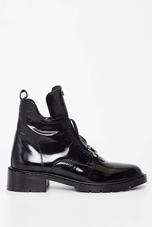 Tamer Tanca Kadın Hakiki Deri Siyah Rugan Casual Bot - Görsel 2