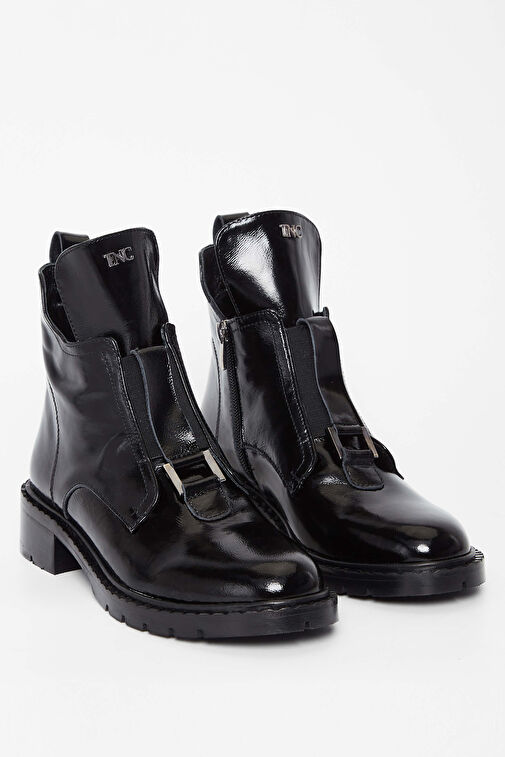 Tamer Tanca Kadın Hakiki Deri Siyah Rugan Casual Bot - Görsel 3