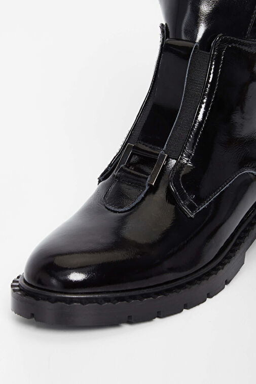 Tamer Tanca Kadın Hakiki Deri Siyah Rugan Casual Bot - Görsel 4