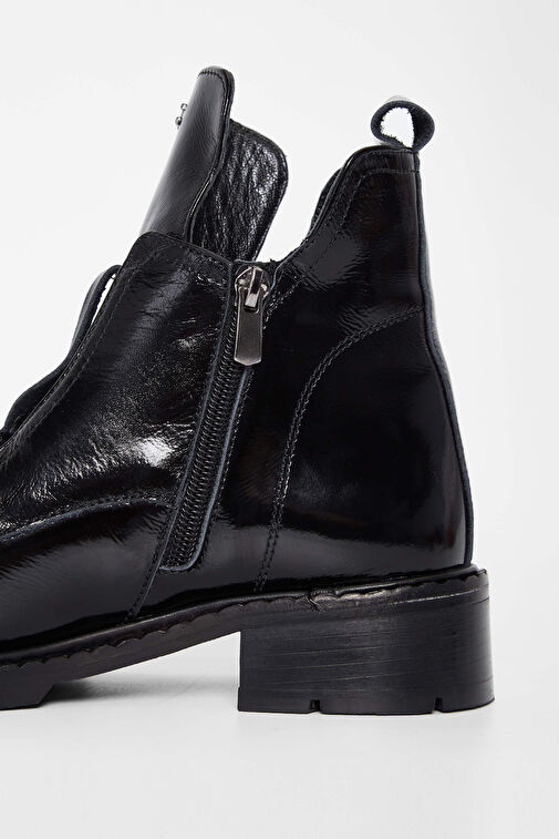 Tamer Tanca Kadın Hakiki Deri Siyah Rugan Casual Bot - Görsel 5