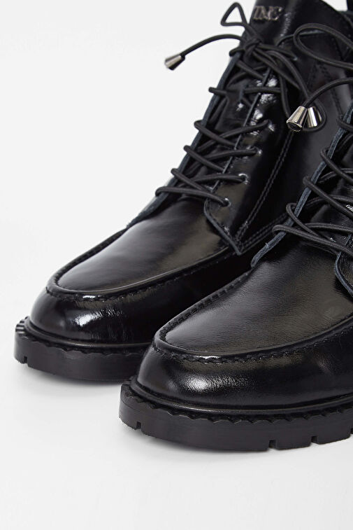 Tamer Tanca Kadın Hakiki Deri Siyah Rugan Casual Bot - Görsel 4