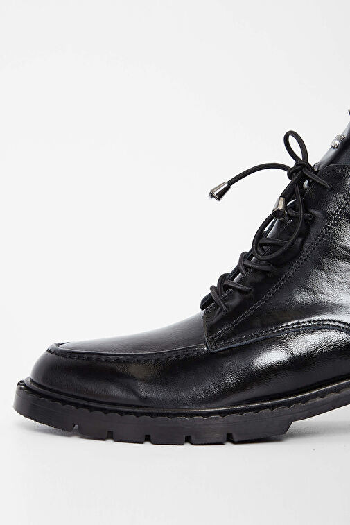 Tamer Tanca Kadın Hakiki Deri Siyah Rugan Casual Bot - Görsel 5