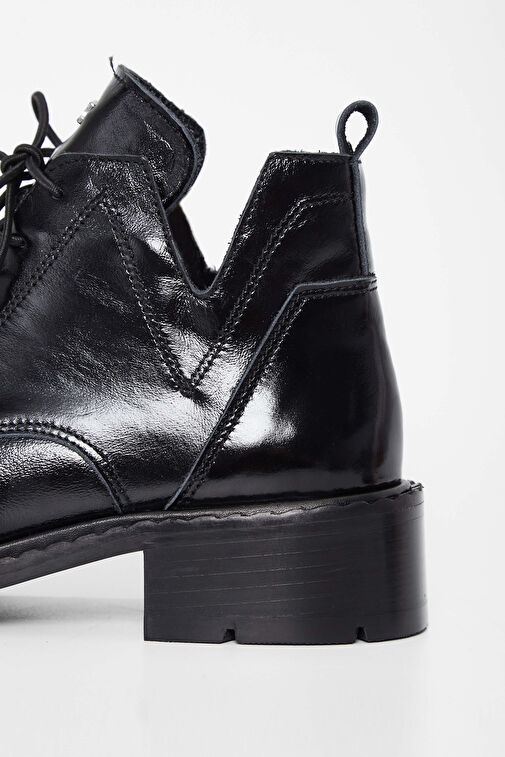 Tamer Tanca Kadın Hakiki Deri Siyah Rugan Casual Bot - Görsel 6