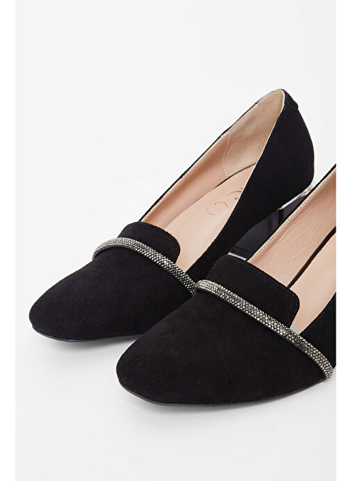 Tamer Tanca Kadın Hakiki Deri Siyah Süet Topuklu Ayakkabı - Görsel 4