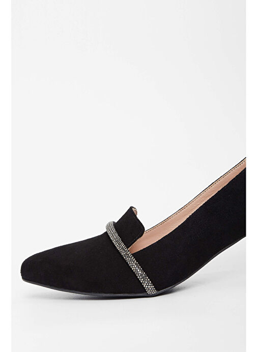 Tamer Tanca Kadın Hakiki Deri Siyah Süet Topuklu Ayakkabı - Görsel 5