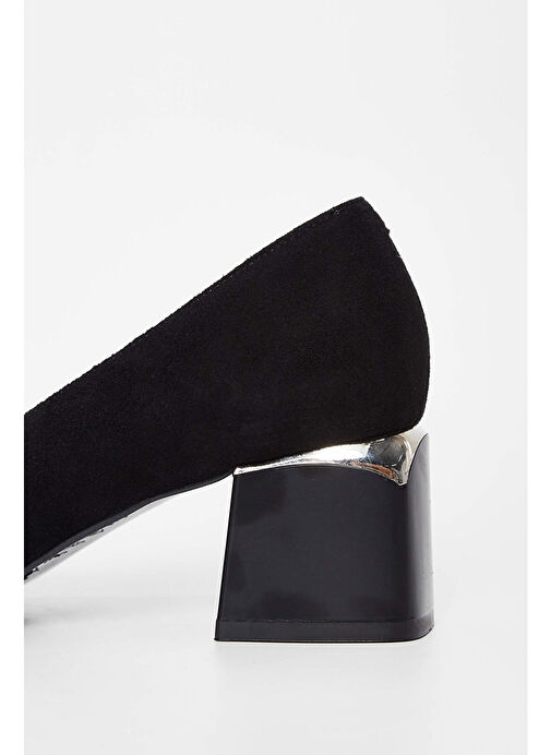 Tamer Tanca Kadın Hakiki Deri Siyah Süet Topuklu Ayakkabı - Görsel 6