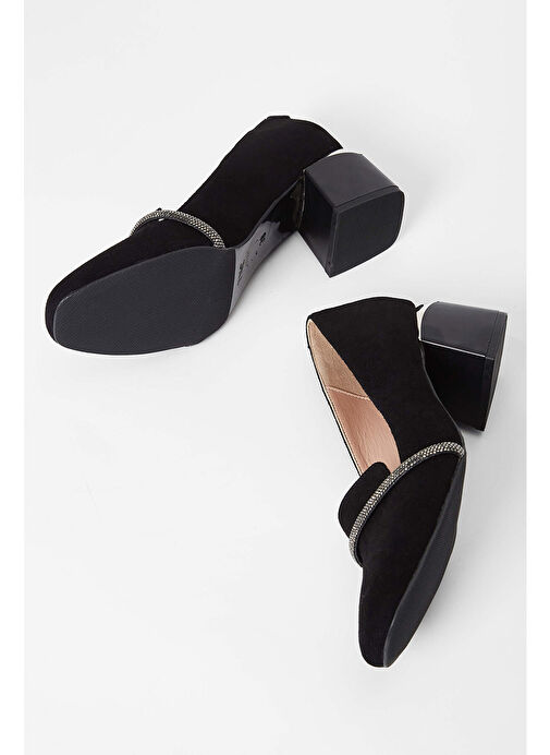 Tamer Tanca Kadın Hakiki Deri Siyah Süet Topuklu Ayakkabı - Görsel 7