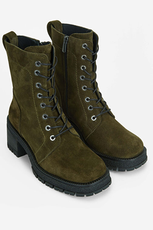 Tamer Tanca Kadın Hakiki Deri Haki Süet Casual Bot - Görsel 3