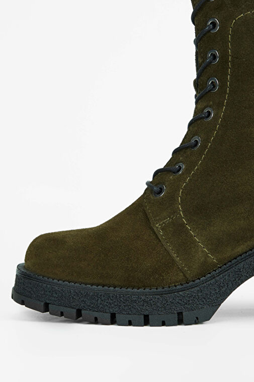 Tamer Tanca Kadın Hakiki Deri Haki Süet Casual Bot - Görsel 4
