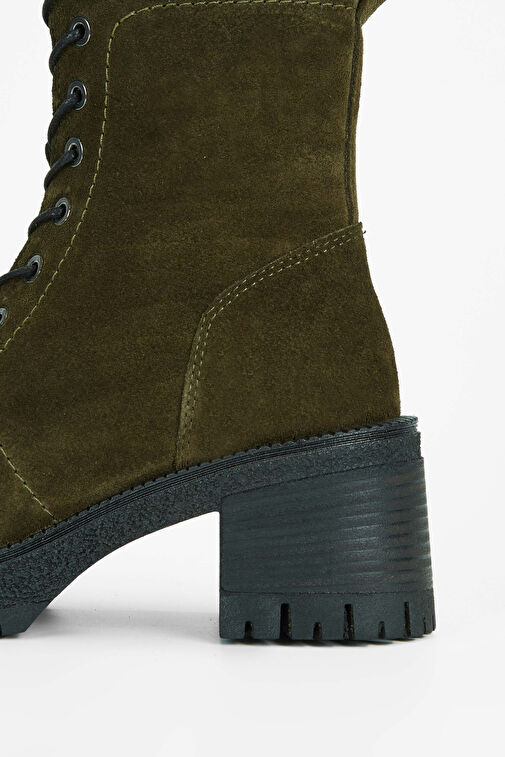 Tamer Tanca Kadın Hakiki Deri Haki Süet Casual Bot - Görsel 5