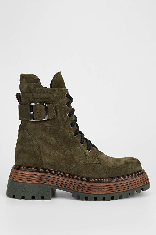 Tamer Tanca Kadın Hakiki Deri Haki Süet Casual Bot - Görsel 2