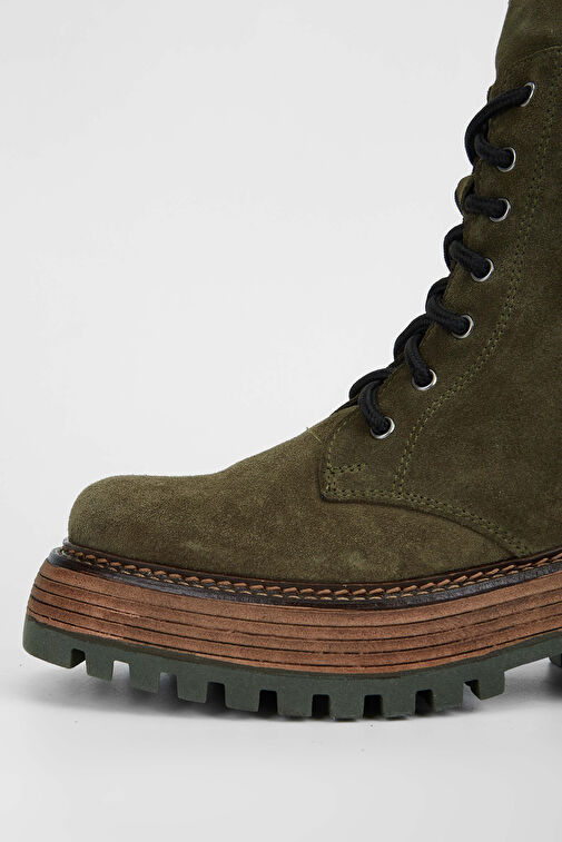 Tamer Tanca Kadın Hakiki Deri Haki Süet Casual Bot - Görsel 4