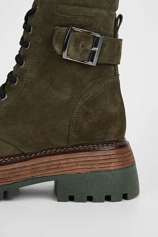 Tamer Tanca Kadın Hakiki Deri Haki Süet Casual Bot - Görsel 5