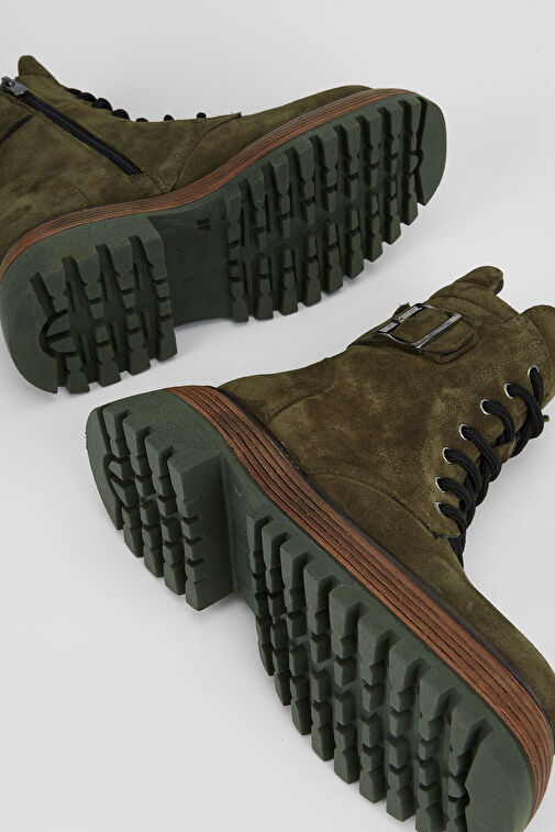 Tamer Tanca Kadın Hakiki Deri Haki Süet Casual Bot - Görsel 6