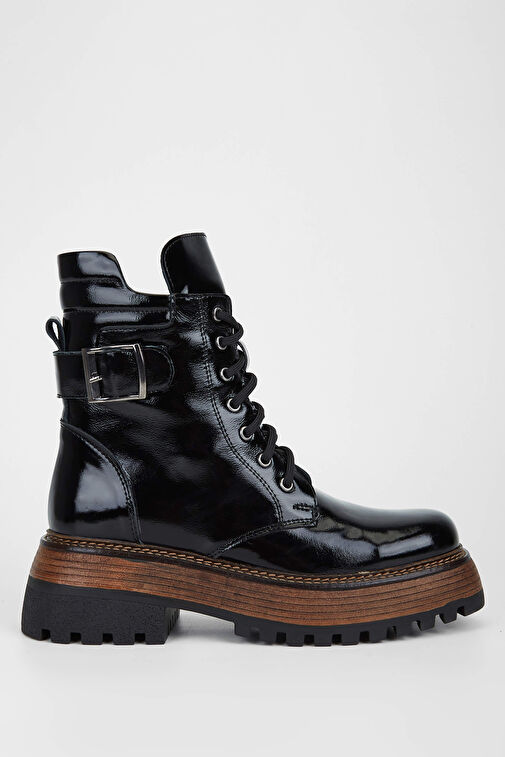 Tamer Tanca Kadın Hakiki Deri Siyah Rugan Casual Bot - Görsel 2