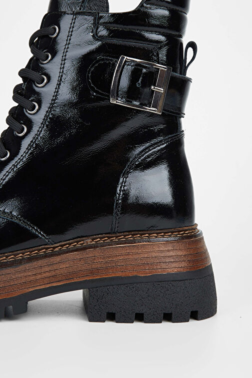 Tamer Tanca Kadın Hakiki Deri Siyah Rugan Casual Bot - Görsel 5