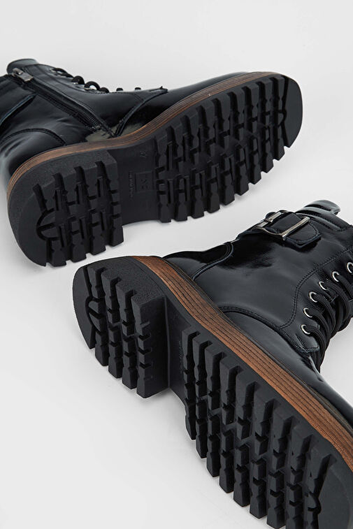 Tamer Tanca Kadın Hakiki Deri Siyah Rugan Casual Bot - Görsel 6