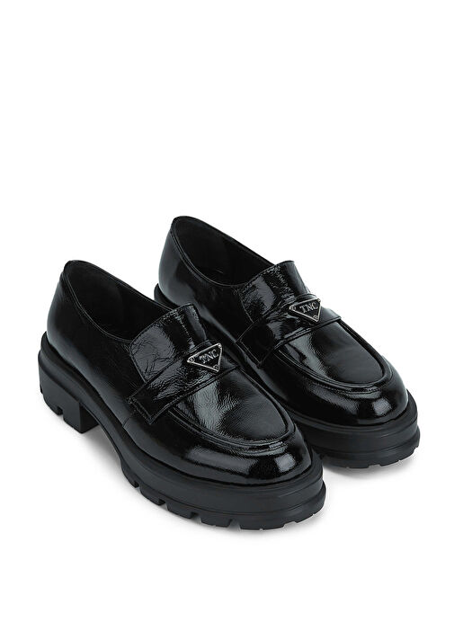 Tamer Tanca Kadın Hakiki Deri Siyah Rugan Loafer Ayakkabı - Görsel 3