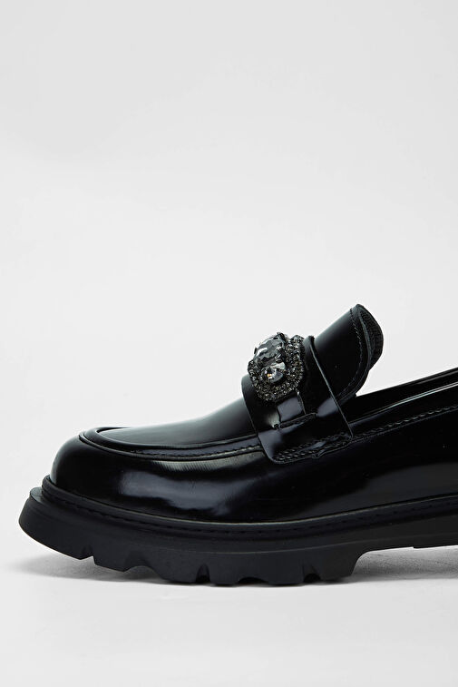 Tamer Tanca Kadın Suni Deri Siyah Açma Loafer Ayakkabı - Görsel 5