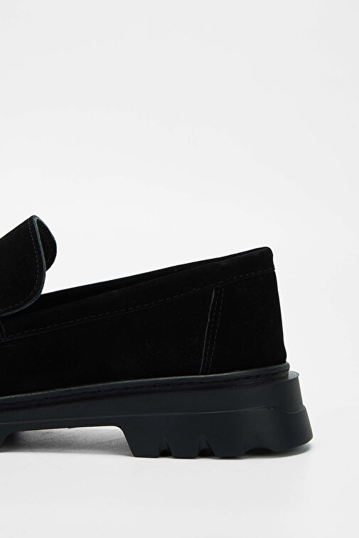 Tamer Tanca Kadın Suni Deri Siyah Süet Loafer Ayakkabı - Görsel 5