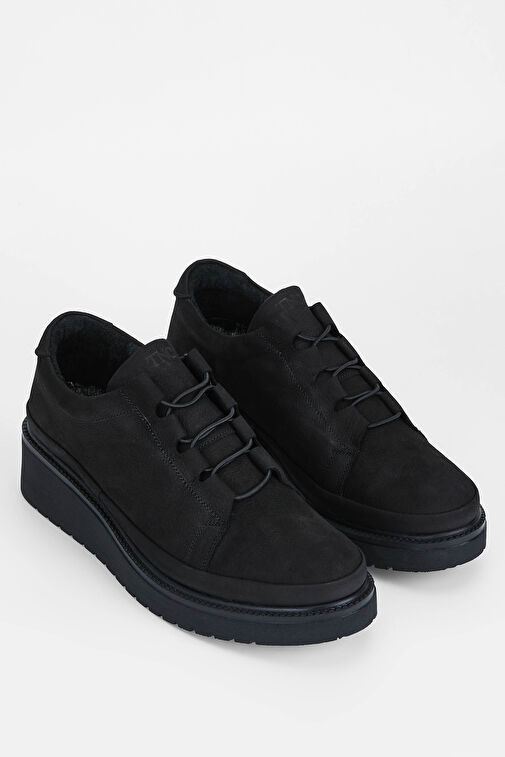 Tamer Tanca Kadın Hakiki Deri Siyah Nubuk Casual Ayakkabı - Görsel 3